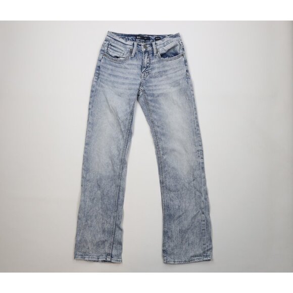 Buckle BKE Mens 28x34 Thick Stitch Stretch Jake Bootcut Denim Jeans Acid Wash - Picture 1 of 14